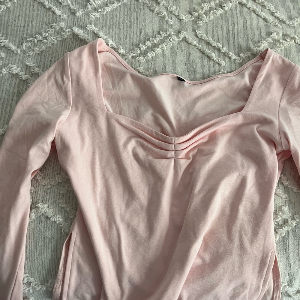 Pink Ruched Long Sleeve Bodysuit